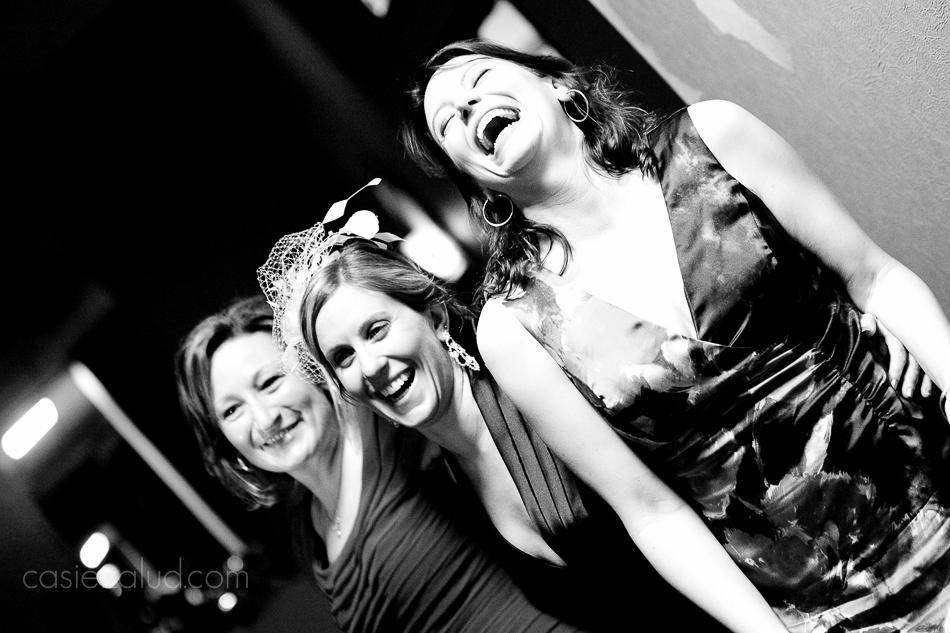smiling bride and girlfriends