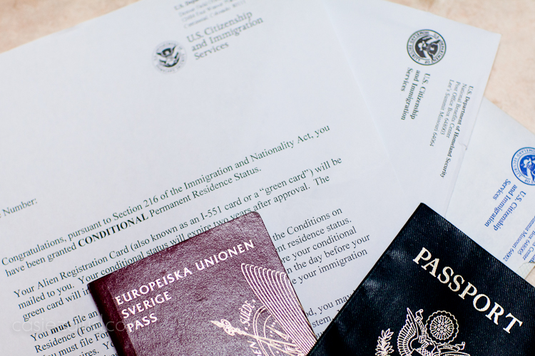 Swedish passport, American passport, immigration papers 